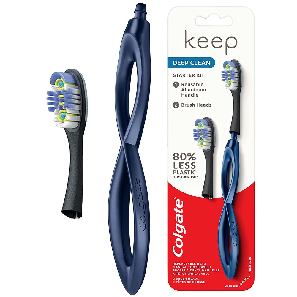 Keep Soft Manual Toothbrush with 2 Deep Clean Floss-Tip Brush Heads