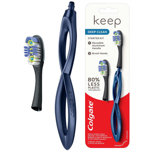 Keep Soft Manual Toothbrush with 2 Deep Clean Floss-Tip Brush Heads